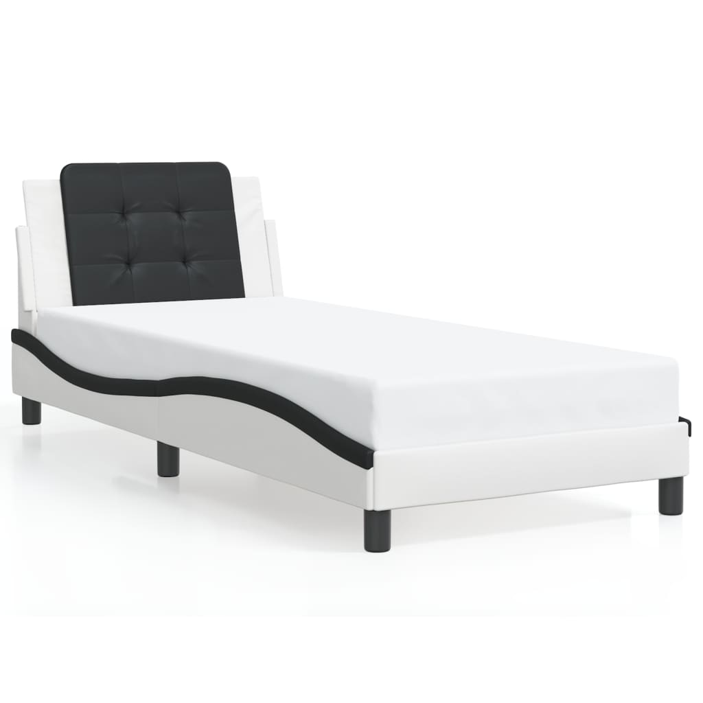 Bed Frame without Mattress "Zadar" White and Black 90x190 cm Faux Leather