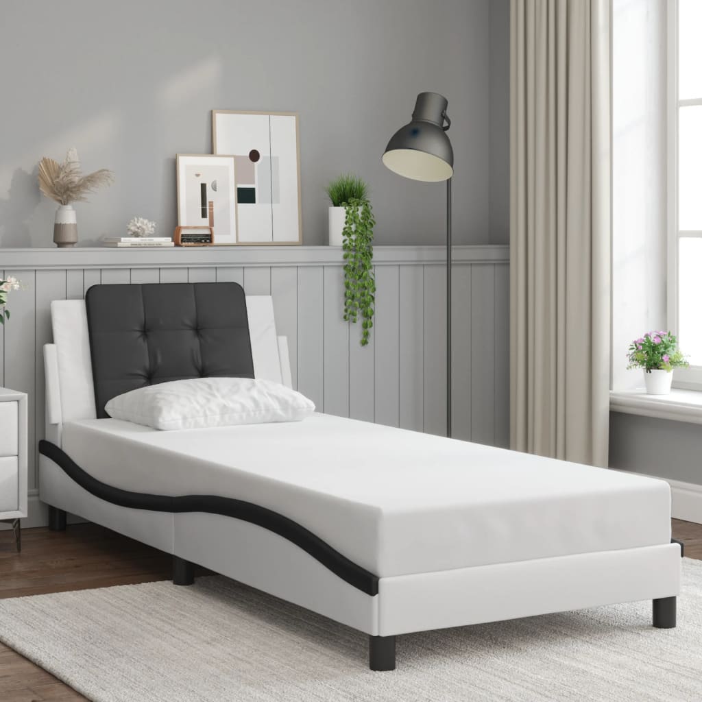 Bed Frame without Mattress "Zadar" White and Black 90x190 cm Faux Leather
