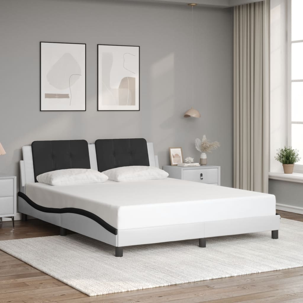 Bed Frame without Mattress "Zadar" White and Black 160x200 cm Faux Leather