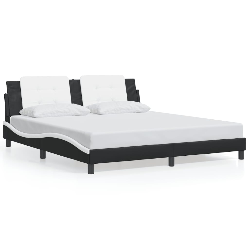 Bed Frame without Mattress "Zadar" Black and White 180x200 cm Faux Leather
