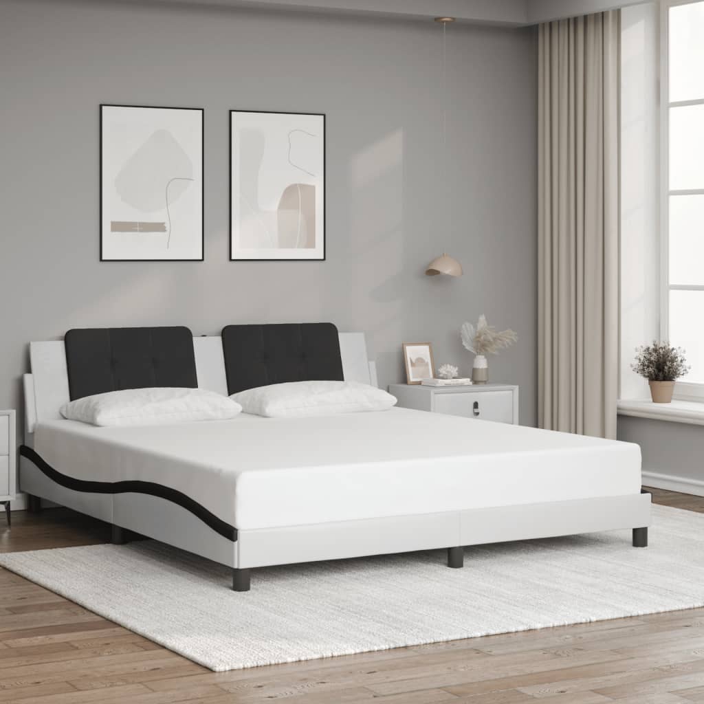 Bed Frame without Mattress "Zadar" White and Black 180x200 cm Faux Leather