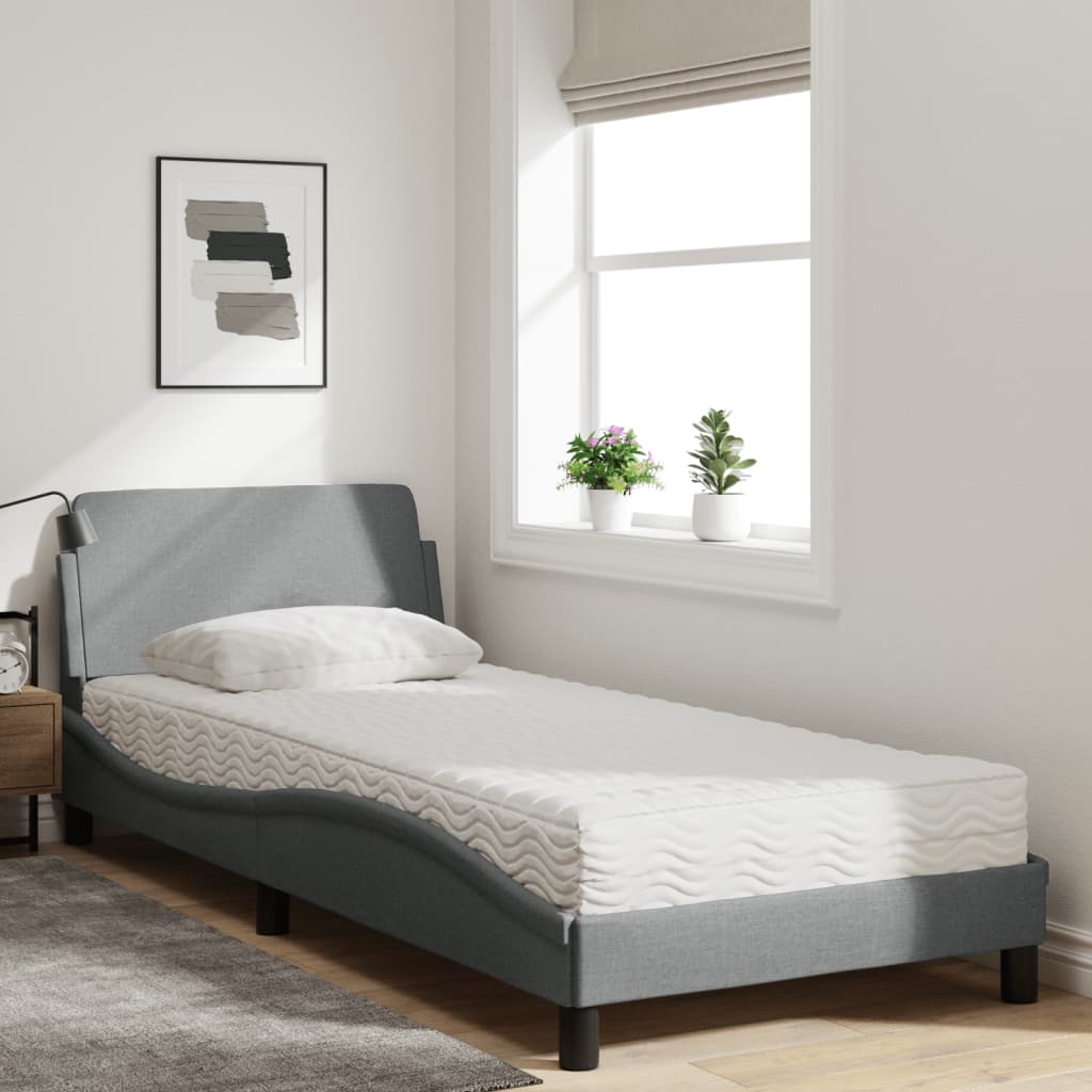 Bed with Mattress "Dover" Light Grey 80x200 cm Fabric