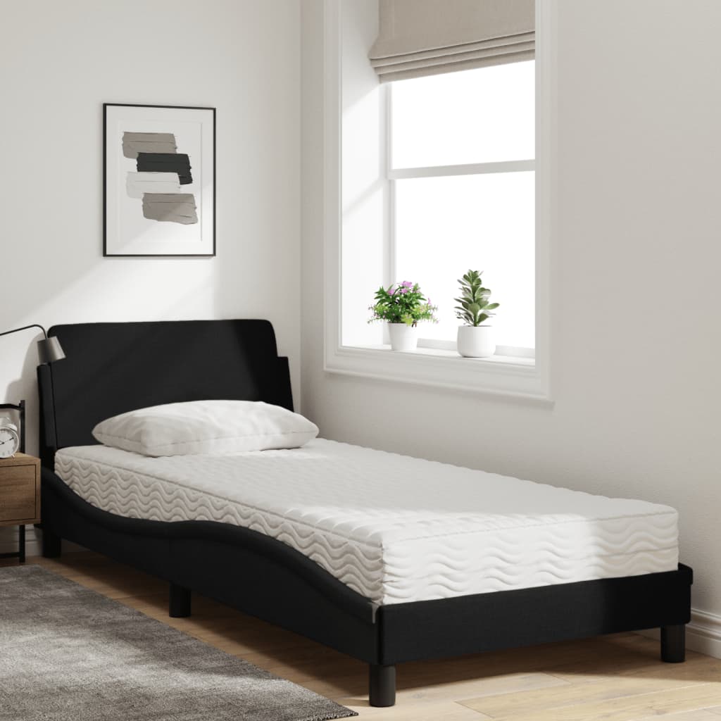 Bed with Mattress "Dover" Black 90x190 cm Fabric