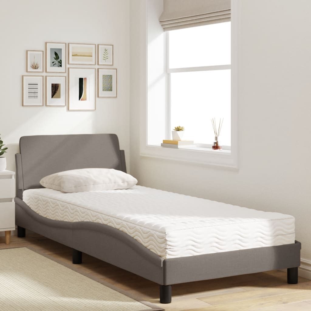 Bed with Mattress "Dover" Taupe 90x190 cm Fabric