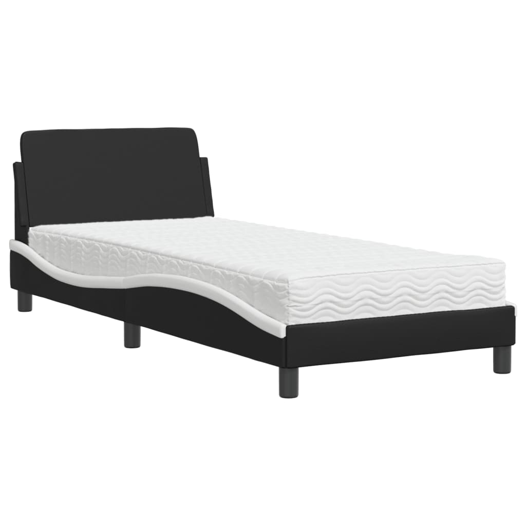 Bed with Mattress "Dover" Black and White 90x190 cm Faux Leather