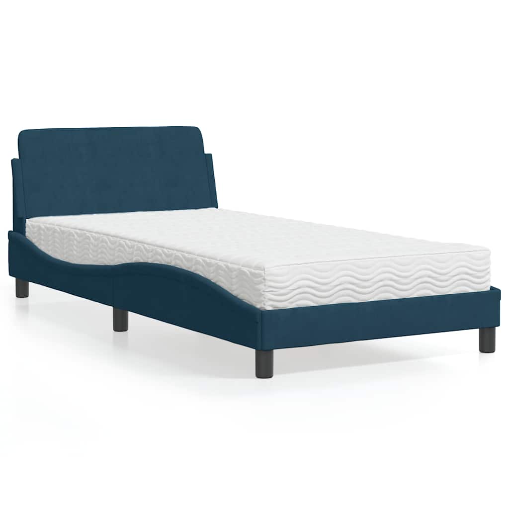 Bed with Mattress "Dover" Blue 100x200 cm Velvet