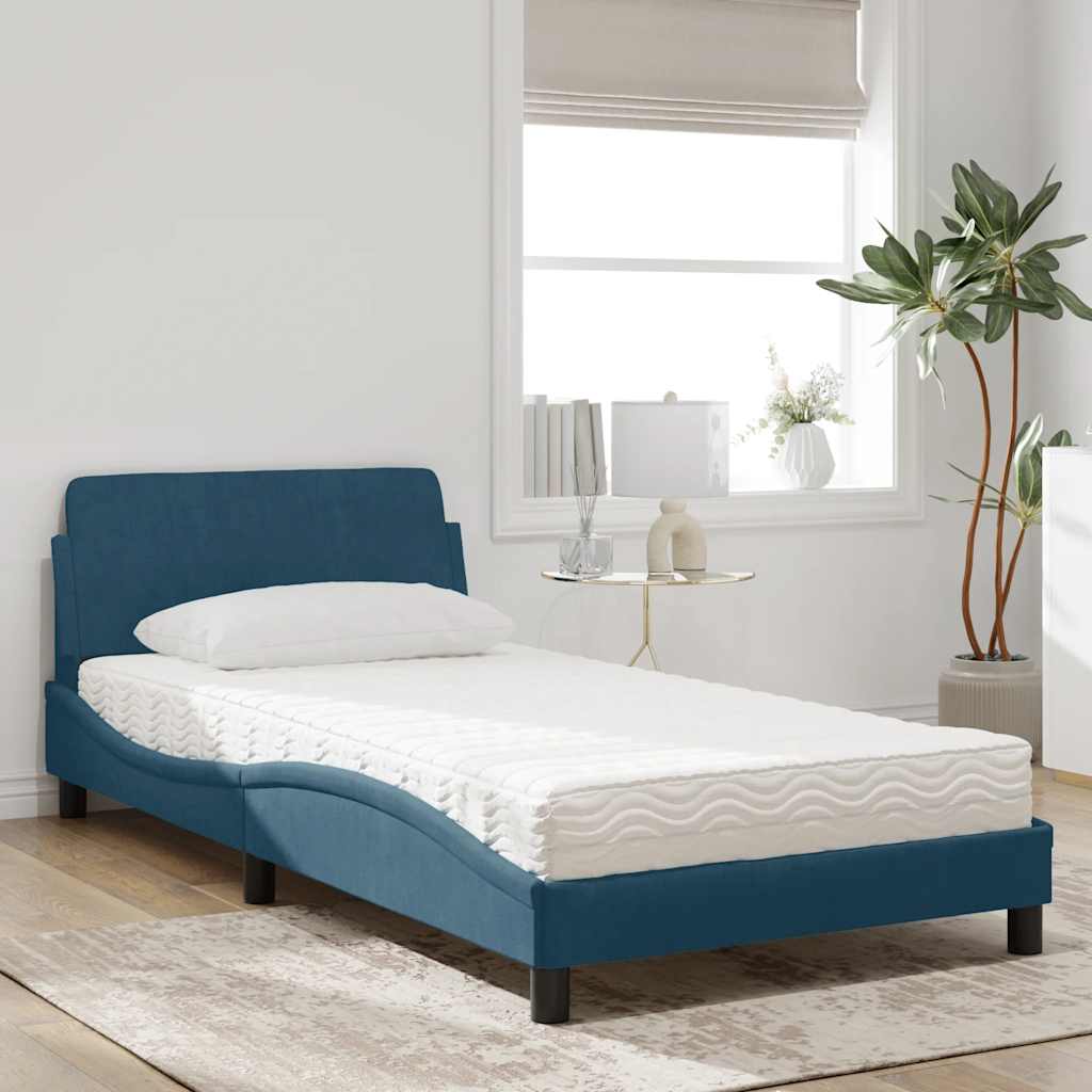 Bed with Mattress "Dover" Blue 100x200 cm Velvet