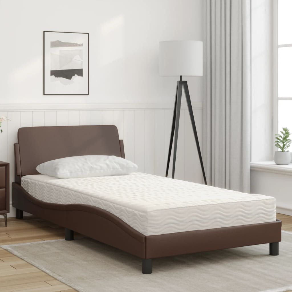 Bed with Mattress "Dover" Brown 100x200 cm Faux Leather