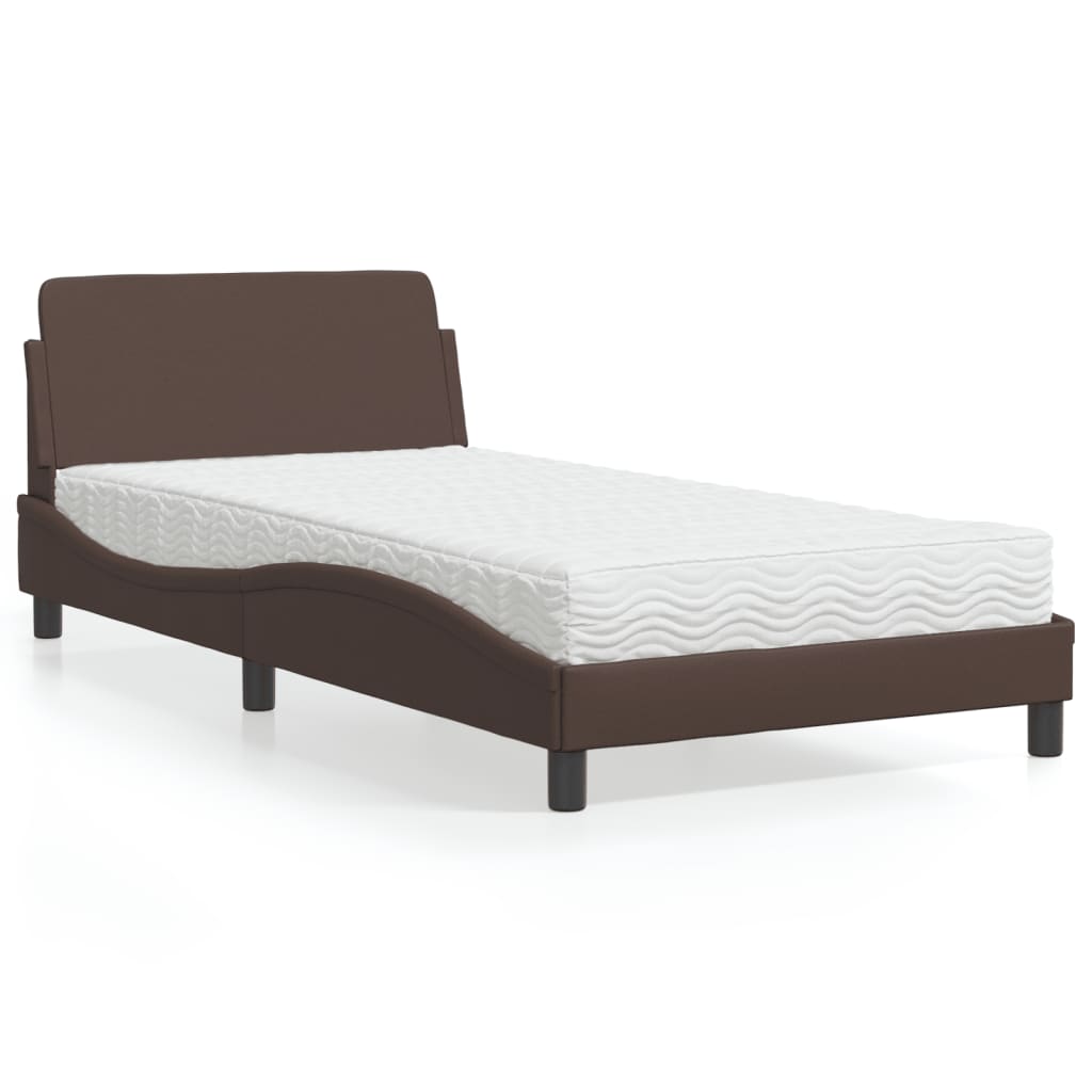Bed with Mattress "Dover" Brown 100x200 cm Faux Leather