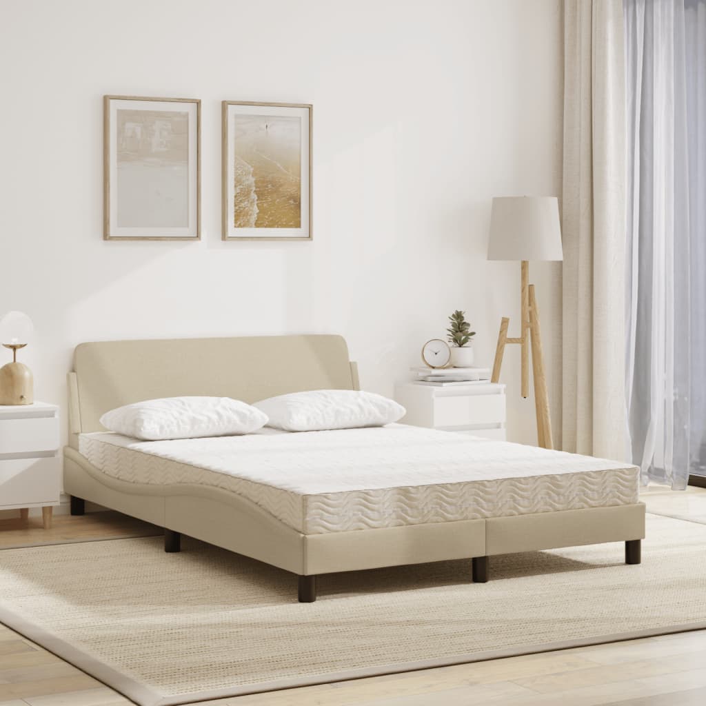 Bed with Mattress "Dover" Cream 140x190 cm Fabric