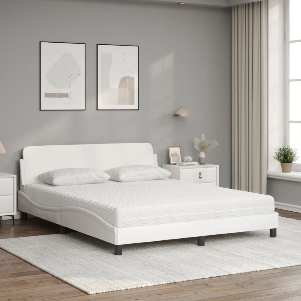 Bed with Mattress "Dover" White 160x200 cm Faux Leather