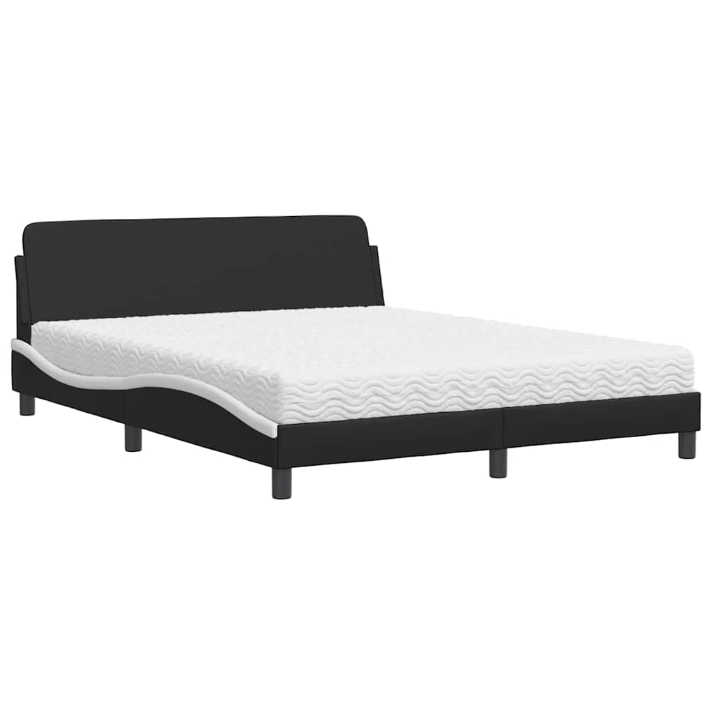 Bed with Mattress "Dover" Black and White 160x200 cm Faux Leather