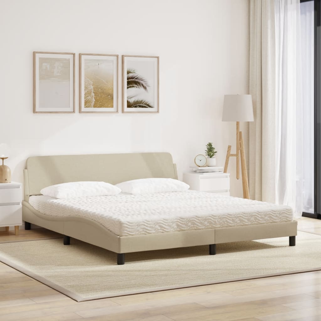 Bed with Mattress "Dover" Cream 180x200 cm Fabric