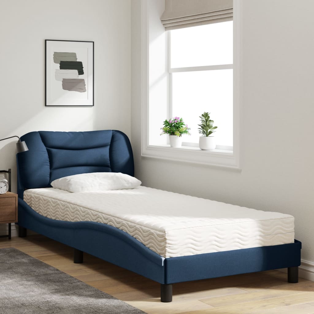 Bed with Mattress "Hvar" Blue 90x200 cm Fabric