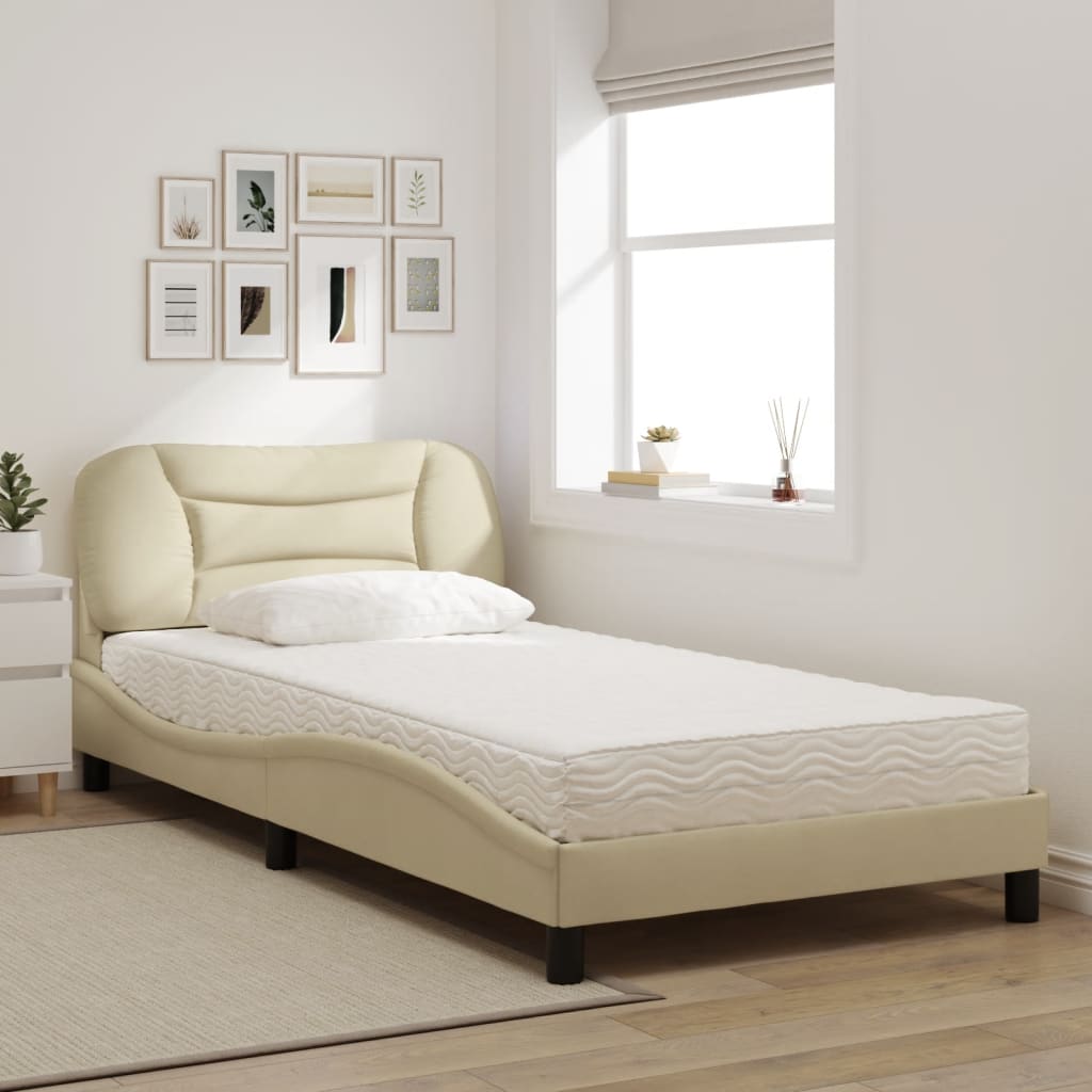 Bed with Mattress "Hvar" Cream 100x200 cm Fabric