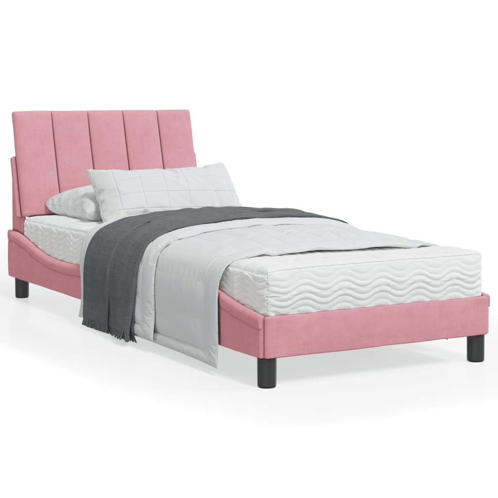 Bed with Mattress "Hanko" Pink 90x200 cm Velvet