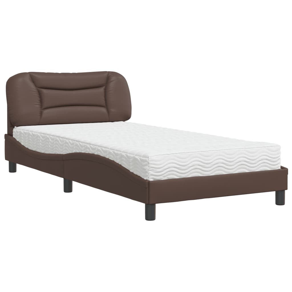 Bed with Mattress "Hvar" Brown 100x200 cm Faux Leather