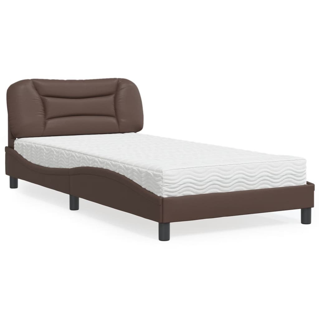 Bed with Mattress "Hvar" Brown 100x200 cm Faux Leather