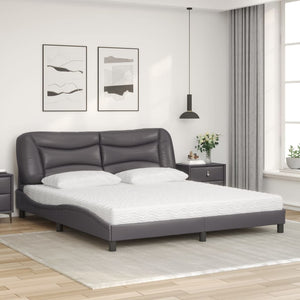 Bed with Mattress "Hvar" Grey 180x200 cm Faux Leather