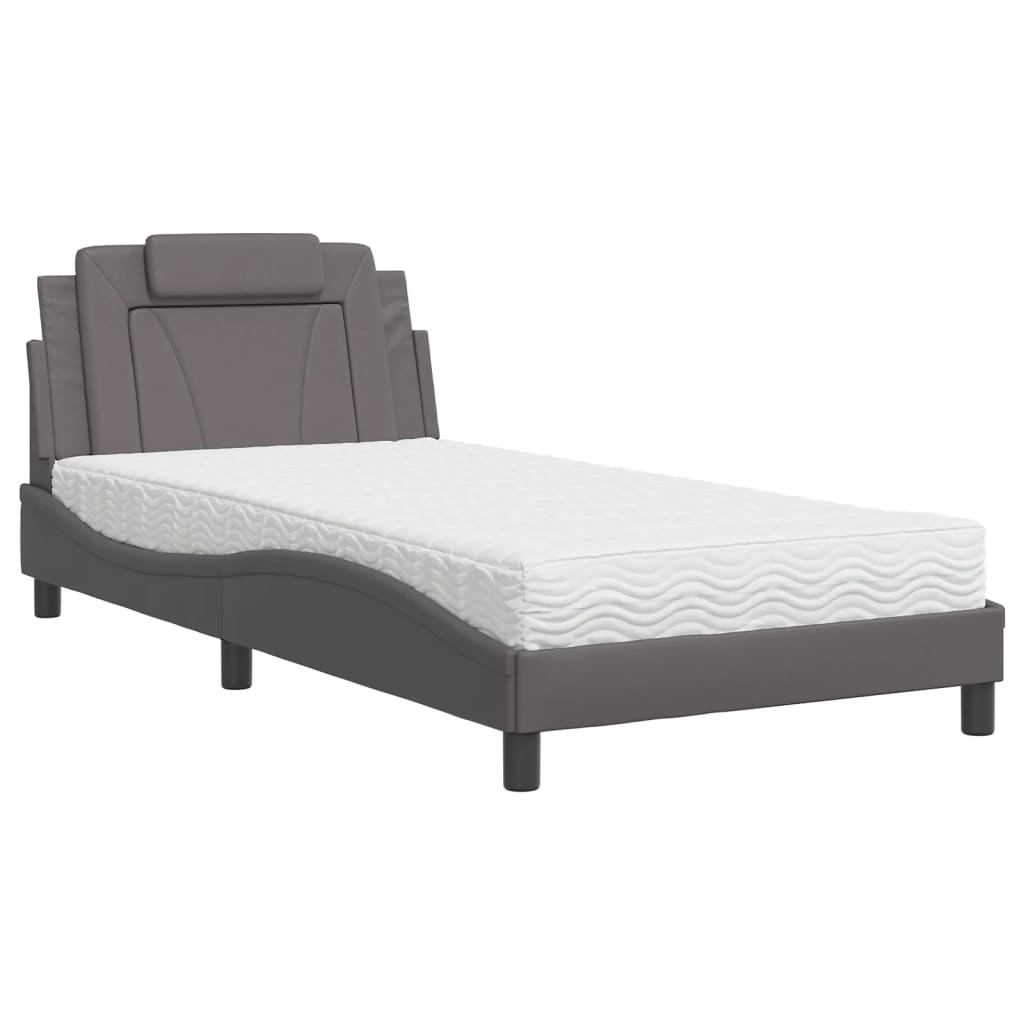 Bed "Viana" with Mattress Grey 100x200 cm Faux Leather
