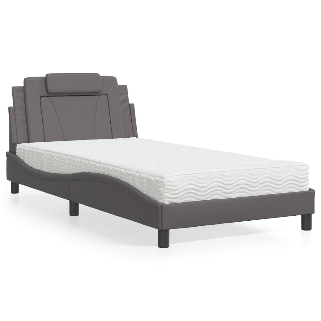 Bed "Viana" with Mattress Grey 100x200 cm Faux Leather