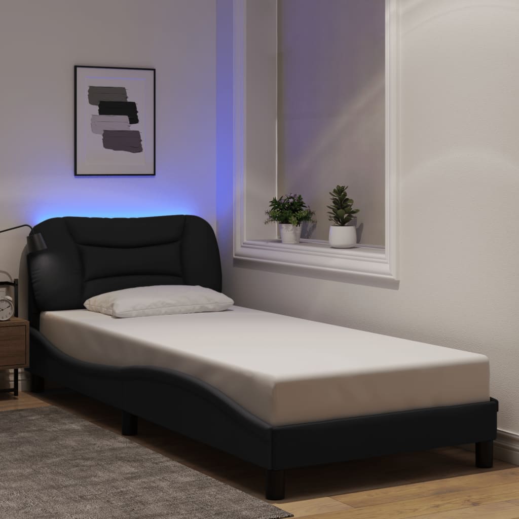Bed Frame with LED without Mattress "Hvar" Black 80x200 cm Fabric
