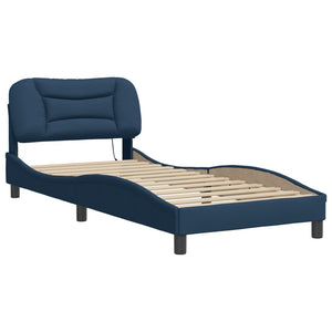 Bed Frame with LED without Mattress "Hvar" Blue 80x200 cm Fabric