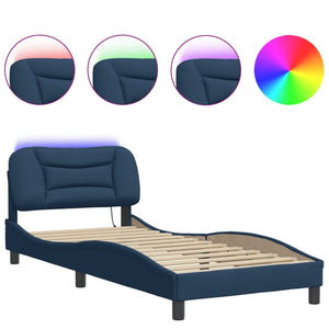 Bed Frame with LED without Mattress "Hvar" Blue 80x200 cm Fabric