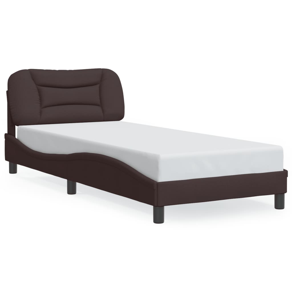 Bed Frame with LED without Mattress "Hvar" Dark Brown 90x190 cm Fabric