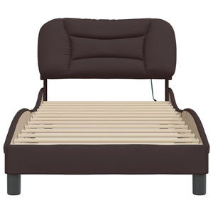 Bed Frame with LED without Mattress "Hvar" Dark Brown 90x190 cm Fabric