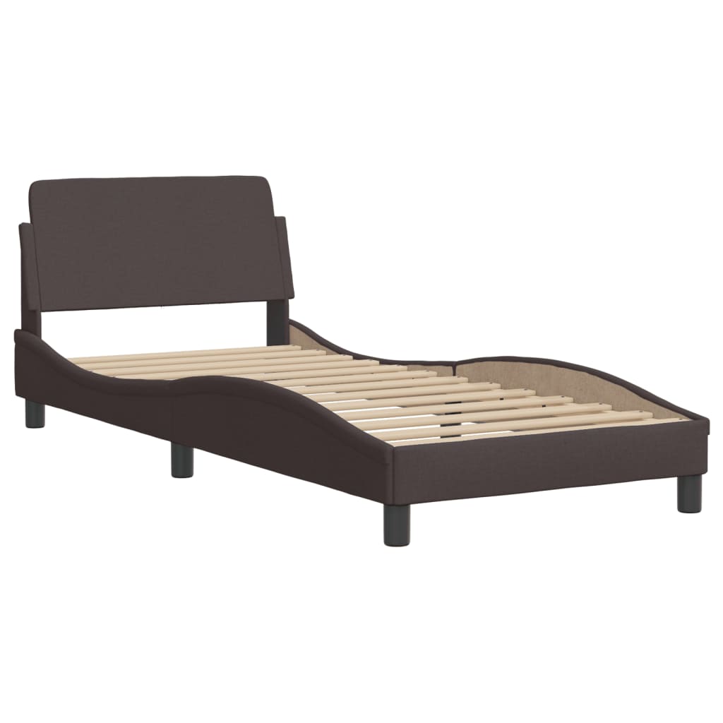 Bed Frame with LED without Mattress "Hvar" Dark Brown 90x190 cm Fabric