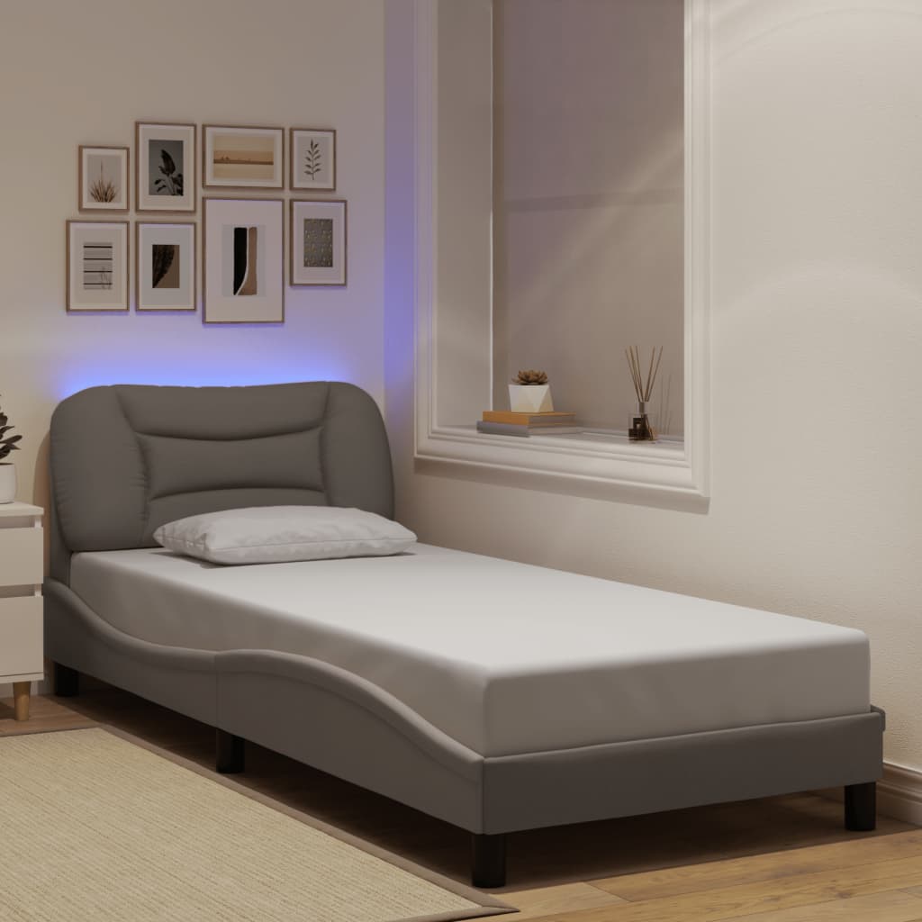 Bed Frame with LED without Mattress "Hvar" Taupe 90x190 cm Fabric