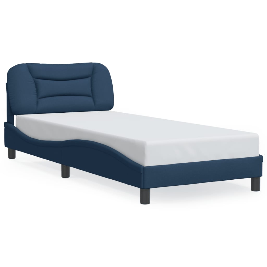 Bed Frame with LED without Mattress "Hvar" Blue 90x190 cm Fabric