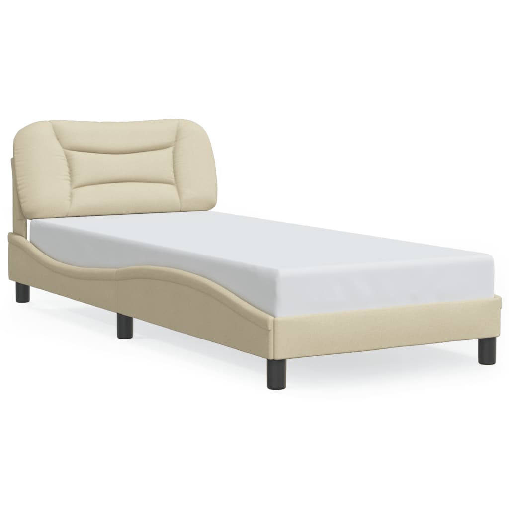 Bed Frame with LED without Mattress "Hvar" Cream 90x200 cm Fabric