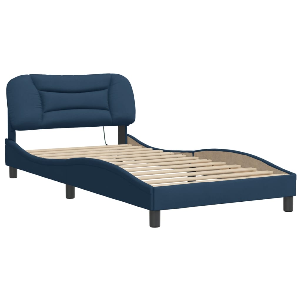 Bed Frame with LED without Mattress "Hvar" Blue 100x200 cm Fabric