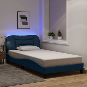 Bed Frame with LED without Mattress "Hvar" Blue 100x200 cm Fabric