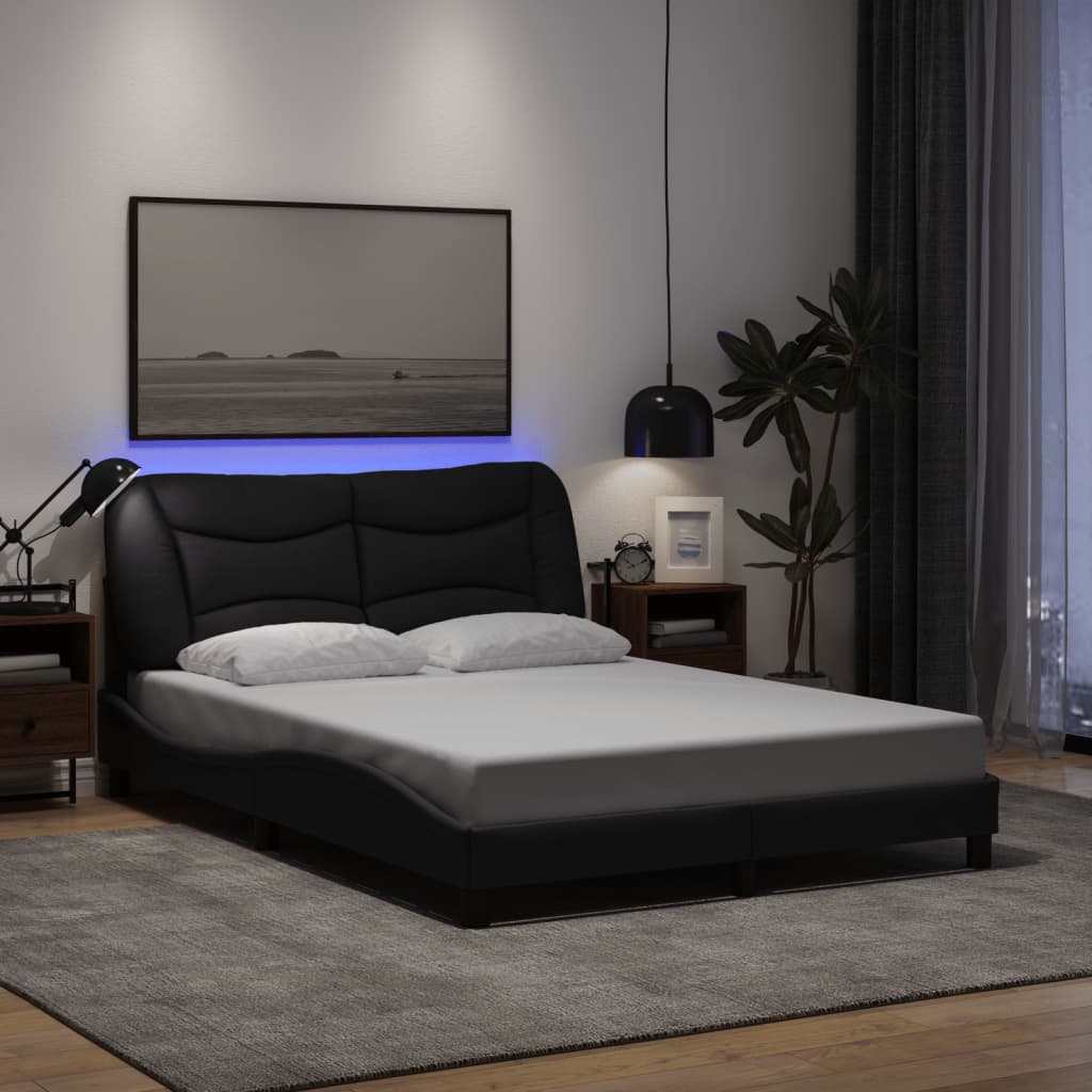 Bed Frame with LED without Mattress "Hvar" Black 120x200 cm Fabric