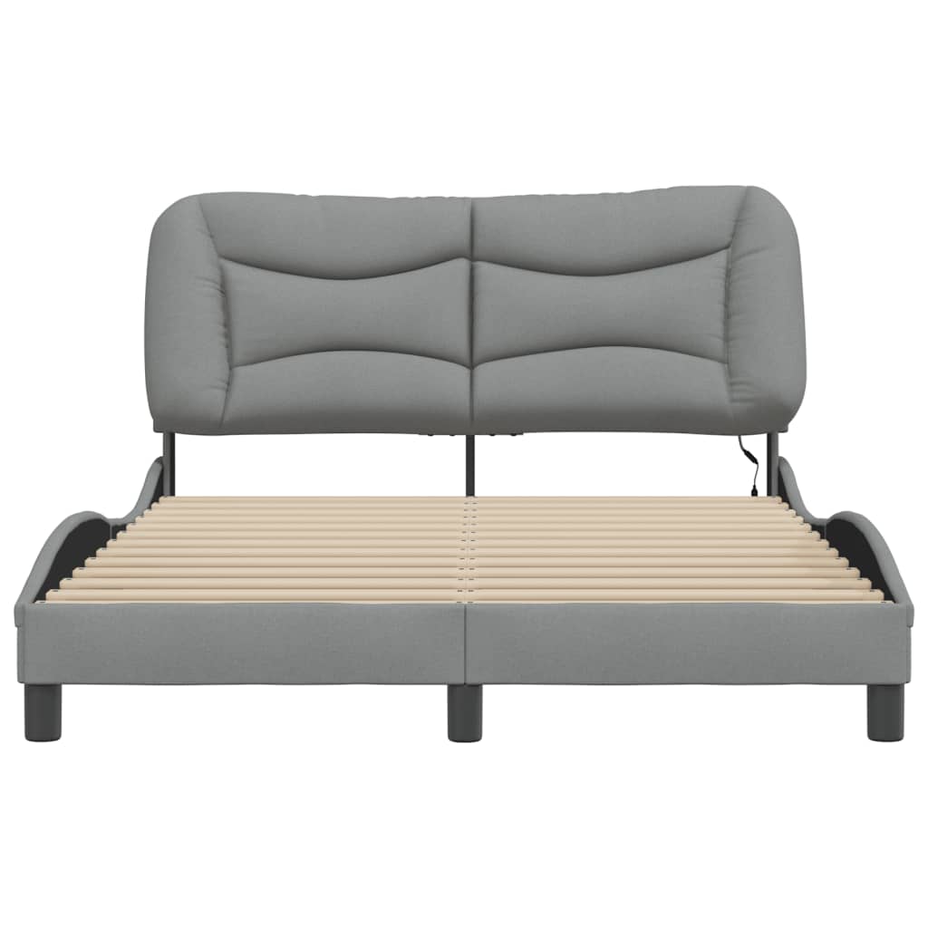 Bed Frame with LED without Mattress "Hvar" Light Grey 140x200 cm Fabric