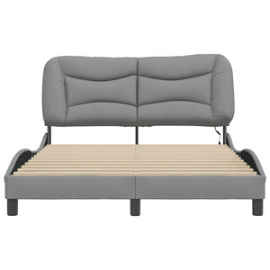 Bed Frame with LED without Mattress "Hvar" Light Grey 140x200 cm Fabric