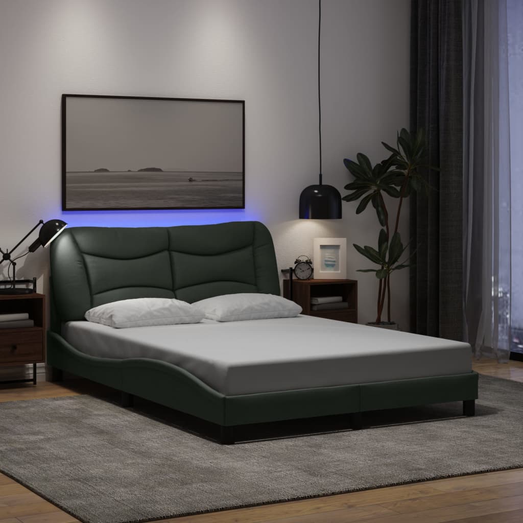 Bed Frame with LED without Mattress "Hvar" Dark Grey 140x200 cm Fabric