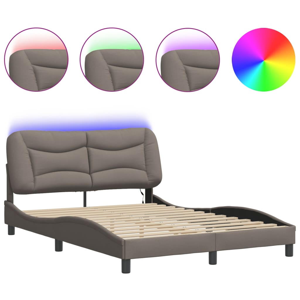 Bed Frame with LED without Mattress "Hvar" Taupe 140x200 cm Fabric
