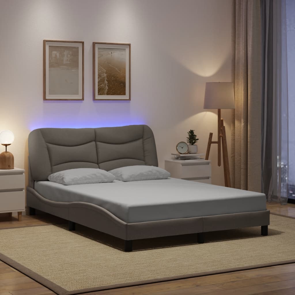 Bed Frame with LED without Mattress "Hvar" Taupe 140x200 cm Fabric