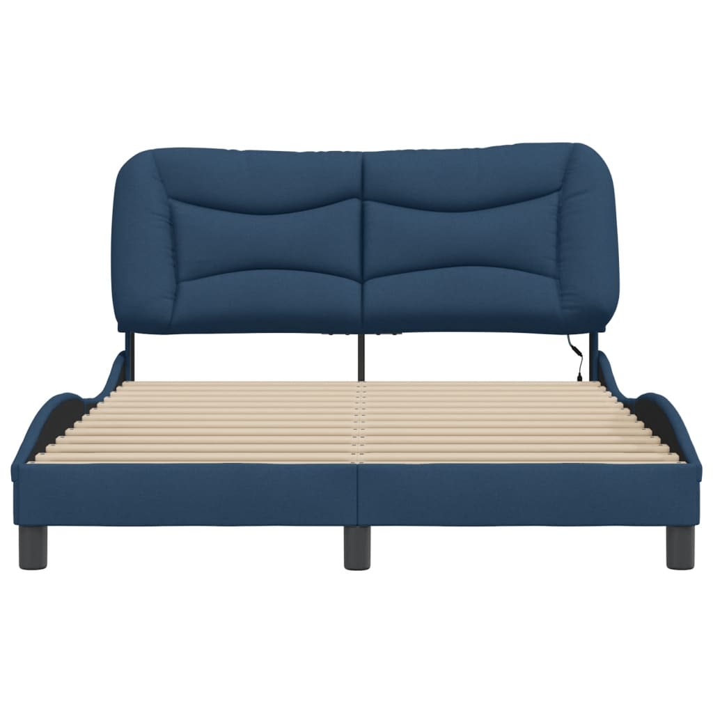 Bed Frame with LED without Mattress "Hvar" Blue 140x200 cm Fabric