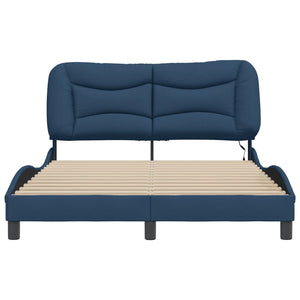 Bed Frame with LED without Mattress "Hvar" Blue 140x200 cm Fabric