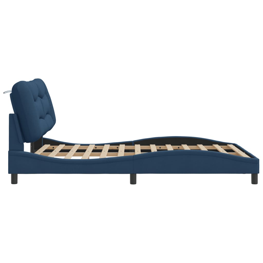 Bed Frame with LED without Mattress "Hvar" Blue 140x200 cm Fabric