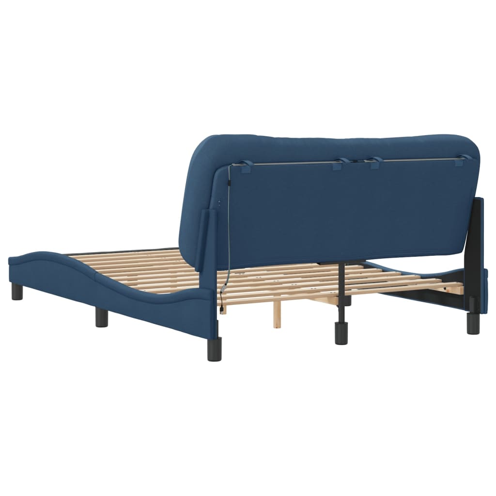 Bed Frame with LED without Mattress "Hvar" Blue 140x200 cm Fabric