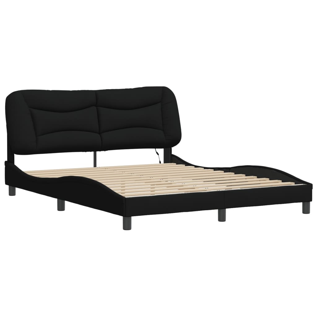 Bed Frame with LED without Mattress "Hvar" Black 160x200 cm Fabric