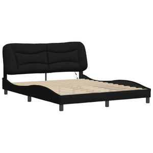 Bed Frame with LED without Mattress "Hvar" Black 160x200 cm Fabric