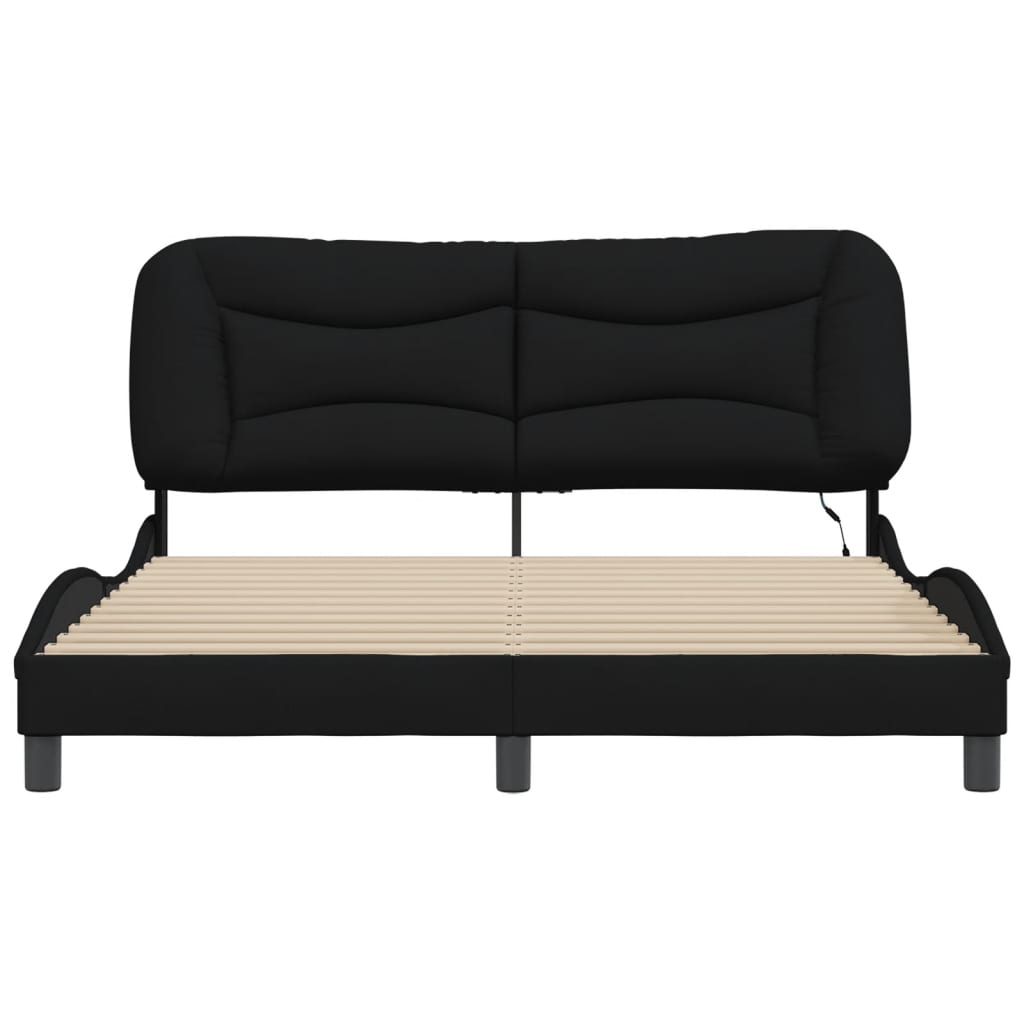 Bed Frame with LED without Mattress "Hvar" Black 160x200 cm Fabric