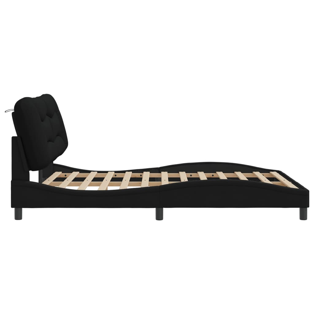 Bed Frame with LED without Mattress "Hvar" Black 160x200 cm Fabric